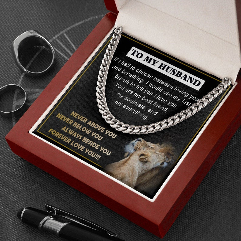 Anniversary Gift for Husband, Always Beside You Forever Love You DaBass Husband Necklace from Wife, Cuban Link Necklace