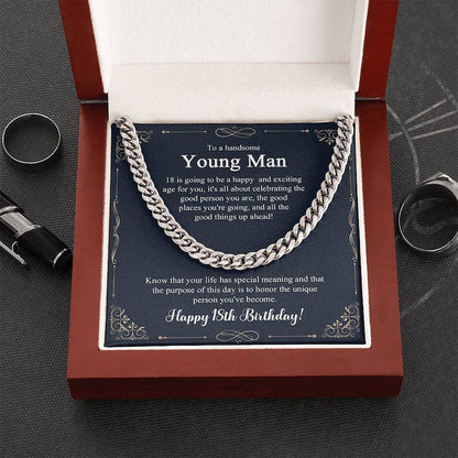 18th Birthday Necklace Gift For Him, Present For Man, Personalized Gift for 18 Year Old Male, 18th Birthday Gift Boy Cuban Link Chain Necklace