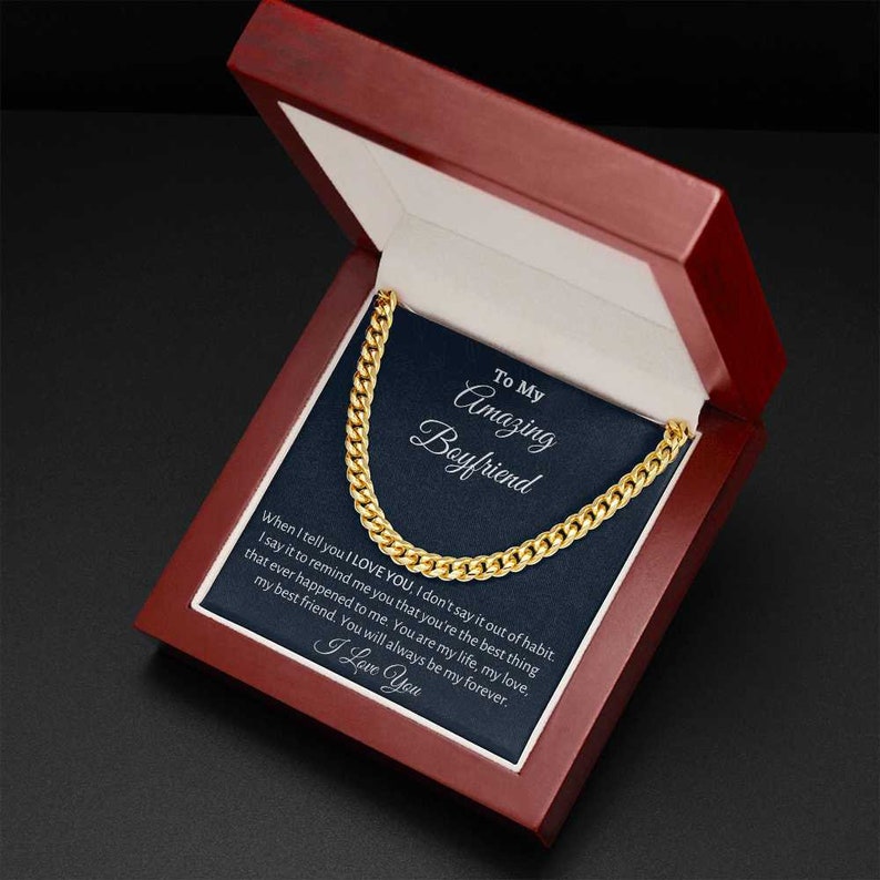 To My Boyfriend Cuban Link Chain Necklace, You will always be my forever - Boyfriend Birthday or Anniversary Gift, Christmas Gift From Girlfriend, Gift For Him LX095F