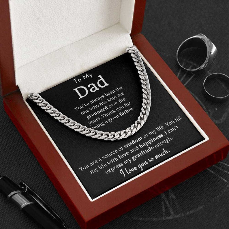 To My Dad Necklace, Gifts for Dad from Daughter/Son, Necklace Gift for Dad Birthday, Father's Day Gift, Cuban Link Chain Necklace