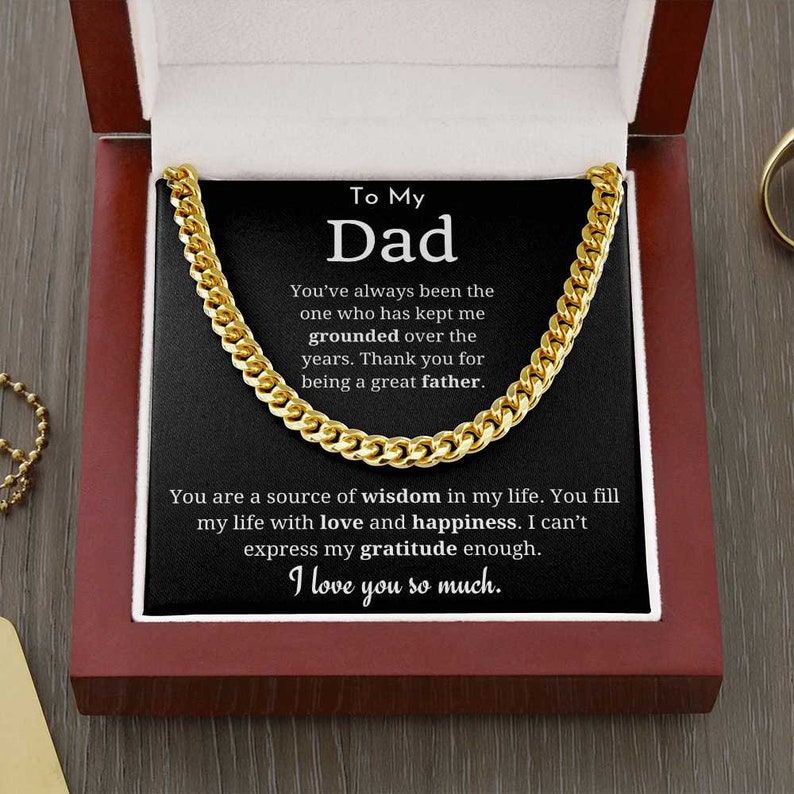 To My Dad Necklace, Gifts for Dad from Daughter/Son, Necklace Gift for Dad Birthday, Father's Day Gift, Cuban Link Chain Necklace