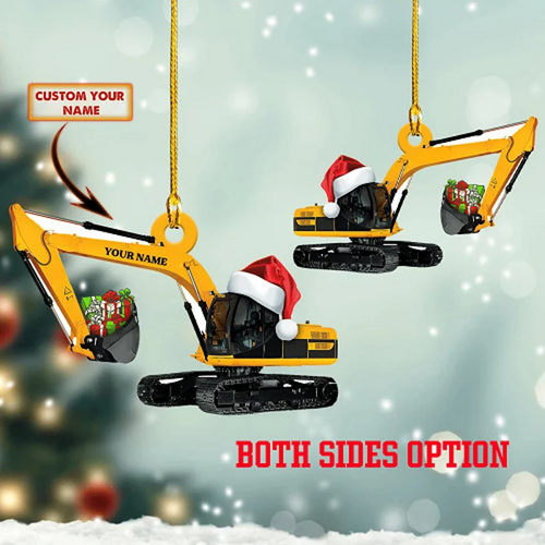 Excavator Santa Hat Christmas Personalized Ornament- Two Sided Ornament