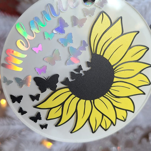 Sunflower Ornament- An Ornament For Sunflower And Butterfly Lovers. Perfect For Birthdays, Anniversary'S, And Any Special Occasion.