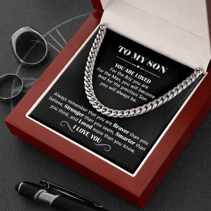 To My Son Necklace, Loved More Than You Know, Cuban Chain Necklace For Son From Mom