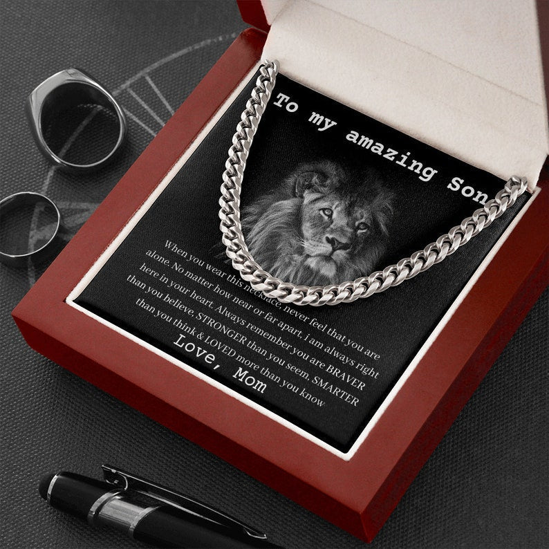 To My Son Necklace Gift From Mom, Never Feel That You Are Alone, Cuban Link Chain Necklace