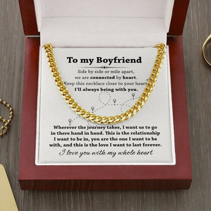 Cuban Link Chain Necklace For Boyfriend, To My Boyfriend, We Are Connected By Heart Boyfriend Long Distance Gift From Girlfriend