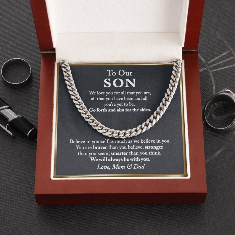 To My Son Necklace, I Will Always Be With You Love Mom, Cuban Link Chain Necklace, Necklace Gift For Son From Mom