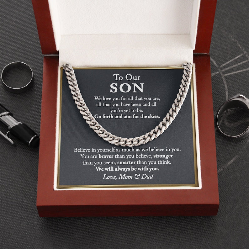 To My Son Cuban Link Chain Necklace - Believe in yourself as much as I believe in you Keepsake Gift For Son, Birthday Gift For Son From Mom,  Son Graduation, Son Birthday LX125J