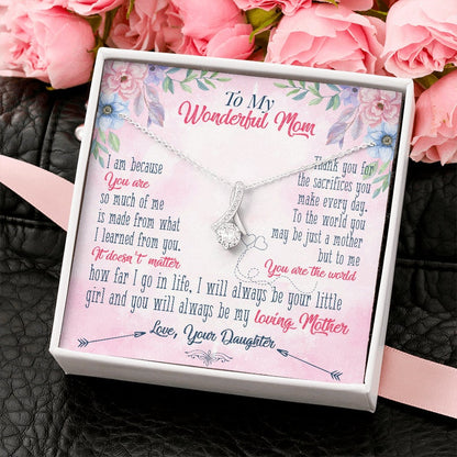 Jewelry, Necklace, Message Card, Mother's Day Gift, Pink Background, Flowers, Alluring Beauty Necklace, To Mom From Daughter