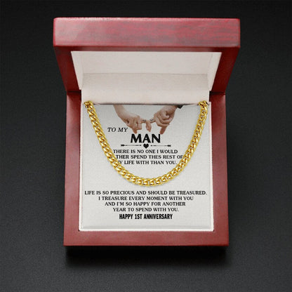 To My Man Cuban Chain Necklace Gift, Romantic 1st Anniversary Gifts For Him, Best Jewelry For Men, Husband Gifts, Happy 1st Anniversary Gift