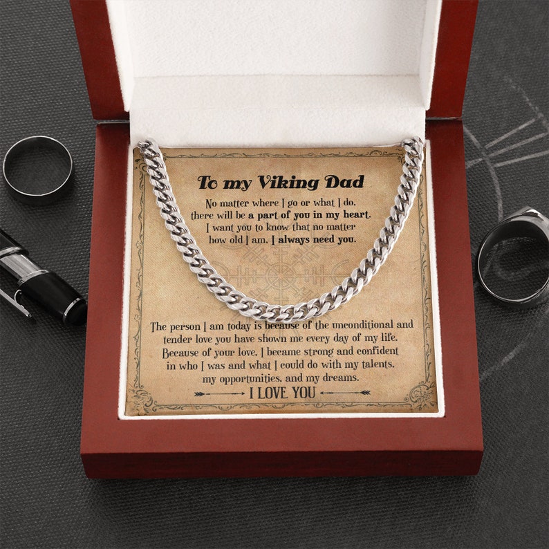 Viking Dad Gift Necklace, Viking Style Gift For My Dad, Cuban Link Chain Necklace For Dad From Daughter ,To My Dad Gift From Son