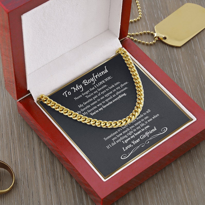 To My Boyfriend Cuban Chain Necklace, Romantic Gift for Boyfriend - I gave my heart to you - Unique Anniversary Gift for Boyfriend, Boyfriend Birthday LX104L
