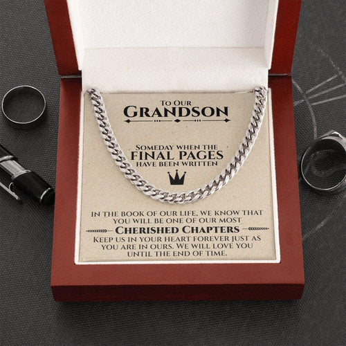 To Our Grandson Necklace from Grandparents, Jewelry for Grandson, Grandson Keepsake, Christmas Gift for Grandson, Grandson Birthday Gifts, Cuban Link Chain Necklace