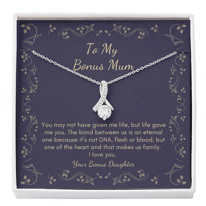 Jewelry, necklace, Message Card, Mother's Day Gift, To MY Bonus Mom, Lined Flower Frame, Alluring Beauty Necklace Gift To Mom From Daughter