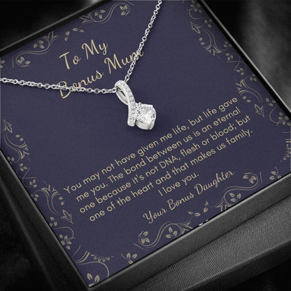 Jewelry, necklace, Message Card, Mother's Day Gift, To MY Bonus Mom, Lined Flower Frame, Alluring Beauty Necklace Gift To Mom From Daughter