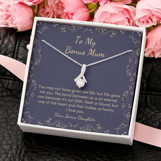 Jewelry, necklace, Message Card, Mother's Day Gift, To MY Bonus Mom, Lined Flower Frame, Alluring Beauty Necklace Gift To Mom From Daughter