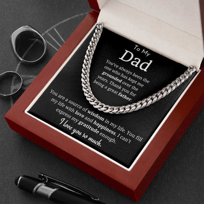 To My Dad Necklace, Gifts for Dad from Daughter/Son, Necklace Gift for Dad Birthday, Father's Day Gift, Cuban Link Chain Necklace