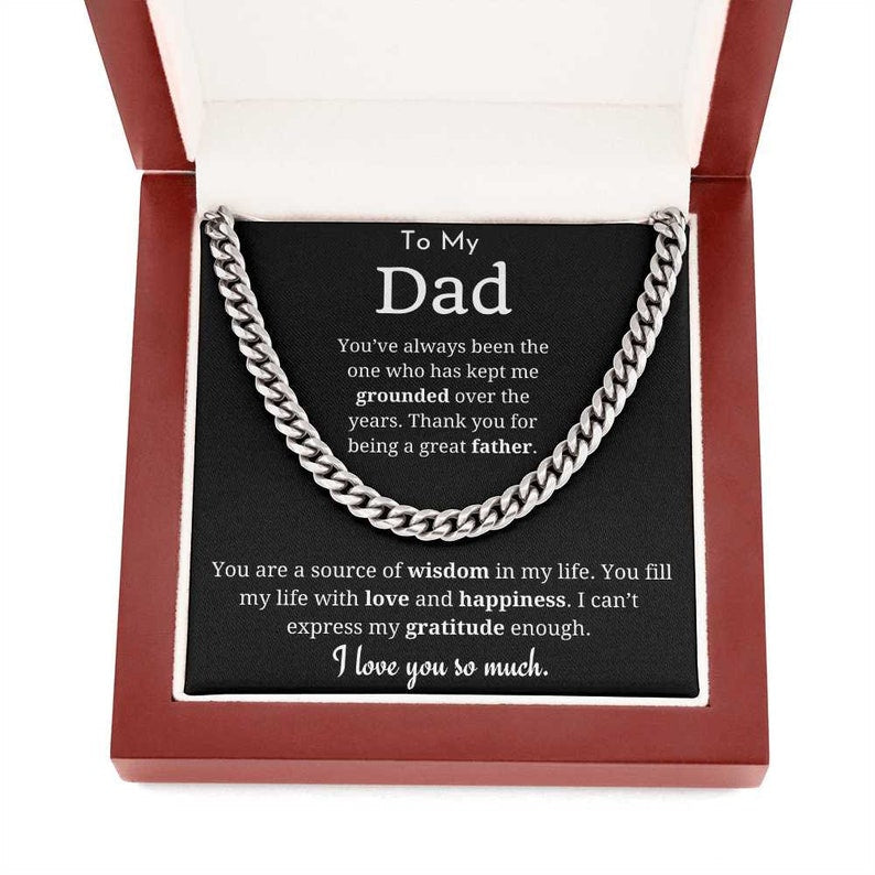 To My Dad Necklace, Gifts for Dad from Daughter/Son, Necklace Gift for Dad Birthday, Father's Day Gift, Cuban Link Chain Necklace