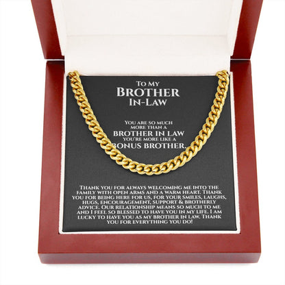 To My Brother In Law Necklace, Gifts for Brother In Law Birthday, Bonus Brother Gifts, Unbiological Bro, Cuban Link Chain Necklace