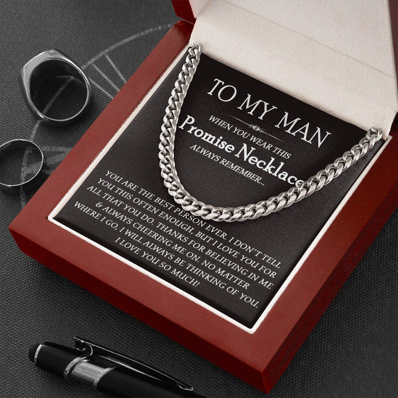 To My Man Promise Necklace, I Love You So Much Cuban Chain Necklace for Him, Romantic Jewelry for Boyfriend/Husband,