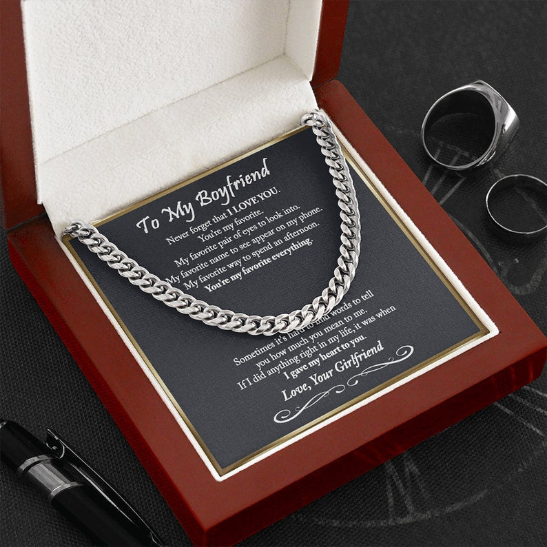To My Boyfriend Cuban Link Chain Necklace, Never Forget That I Love You Romantic Gift for Boyfriend, Unique Anniversary Gift for Boyfriend