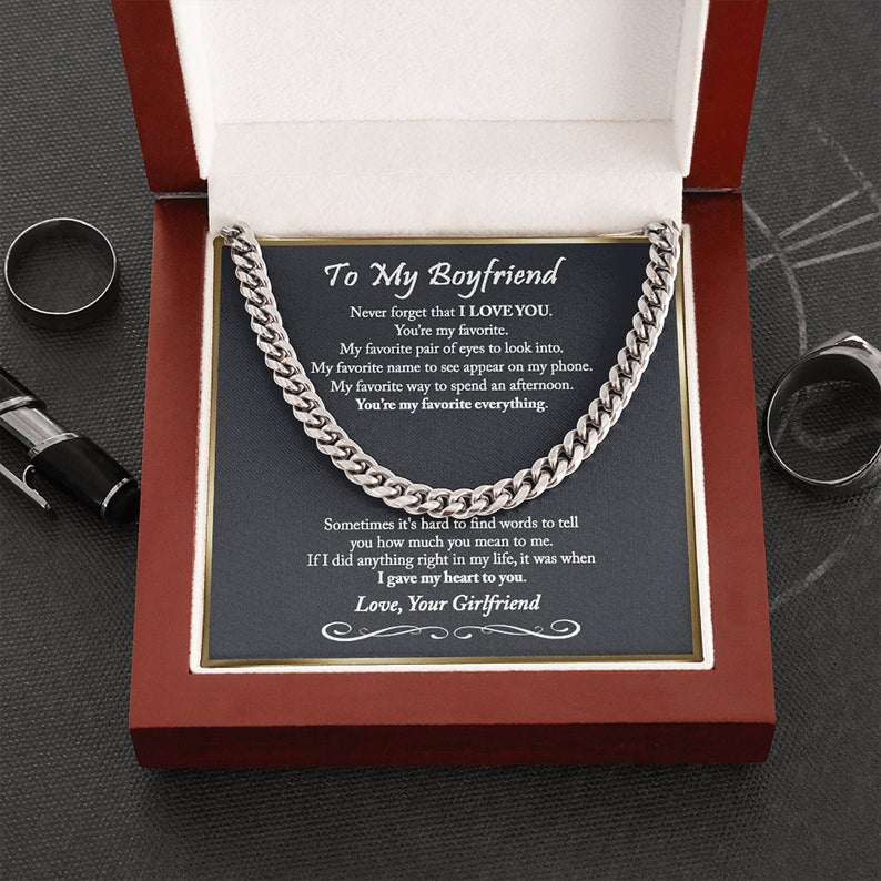 To My Boyfriend Cuban Chain Necklace, Romantic Gift for Boyfriend - I gave my heart to you - Unique Anniversary Gift for Boyfriend, Boyfriend Birthday LX104L
