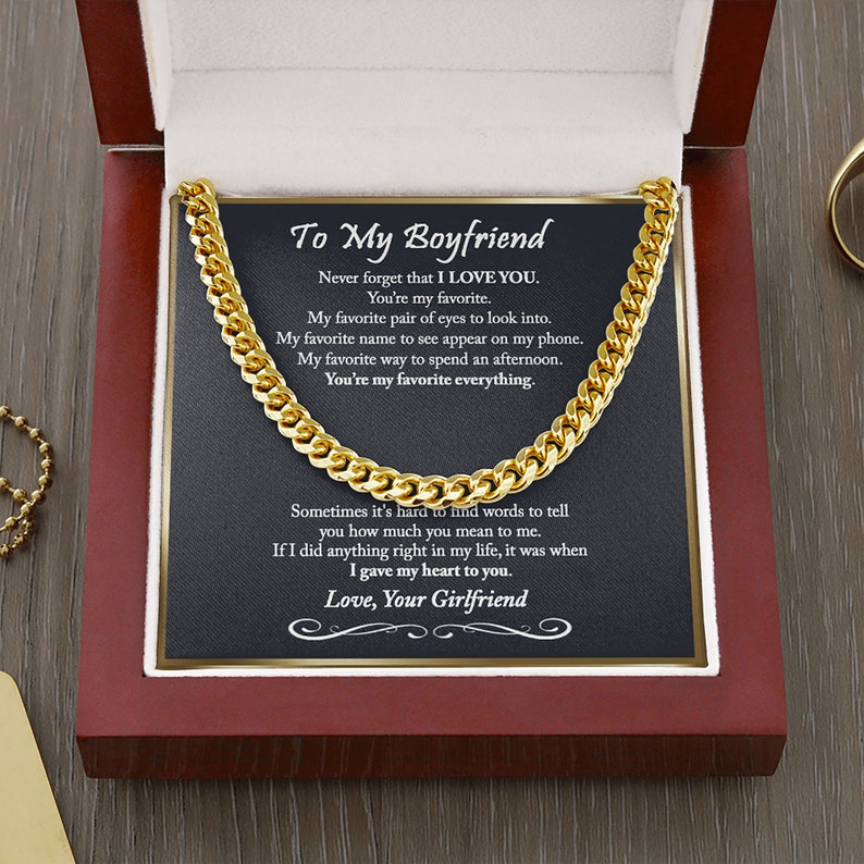 To My Boyfriend Cuban Chain Necklace, Romantic Gift for Boyfriend - I gave my heart to you - Unique Anniversary Gift for Boyfriend, Boyfriend Birthday LX104L