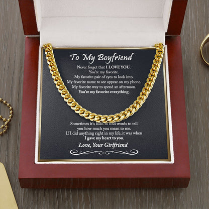 To My Boyfriend Cuban Chain Necklace, Romantic Gift for Boyfriend - I gave my heart to you - Unique Anniversary Gift for Boyfriend, Boyfriend Birthday LX104L