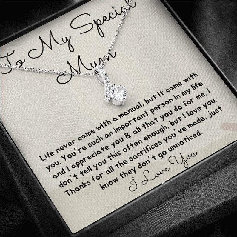 Jewelry, Necklace, Message Card, Mother's Day Gift, To My Bonus Mom, Alluring Beauty Necklace Gift, Gift From Daughter Son
