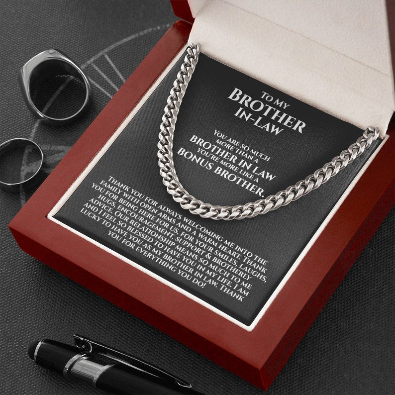 To My Brother In Law Necklace, Gifts for Brother In Law Birthday, Bonus Brother Gifts, Unbiological Bro, Cuban Link Chain Necklace
