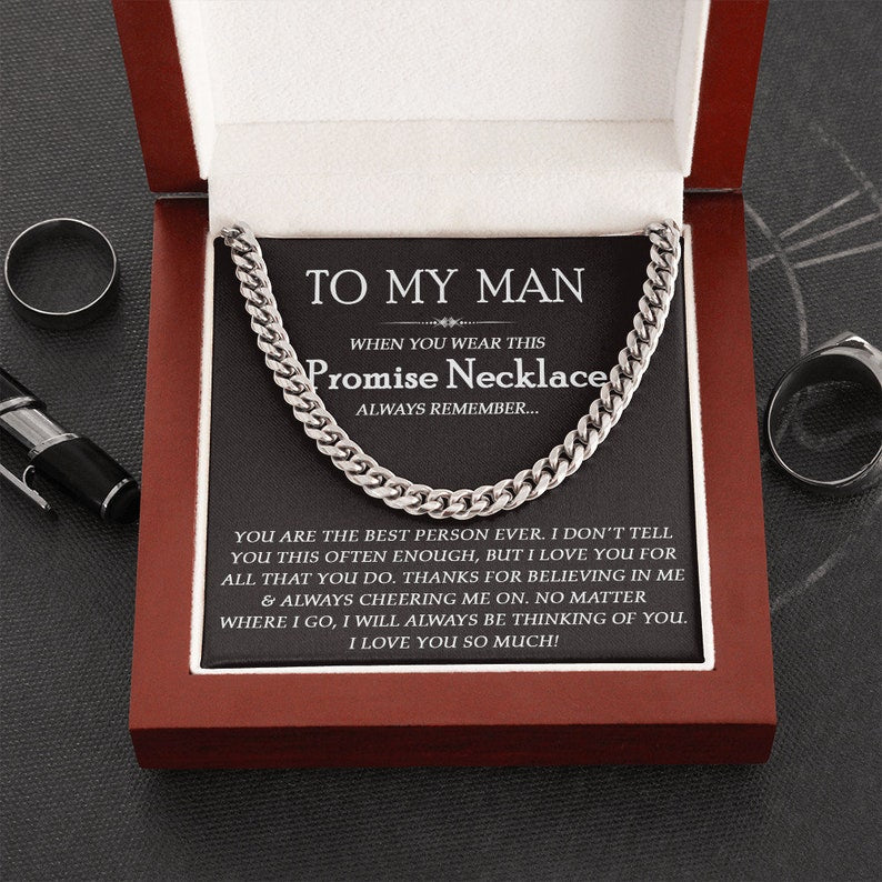 To My Man Promise Necklace, I Love You So Much Cuban Chain Necklace for Him, Romantic Jewelry for Boyfriend/Husband,