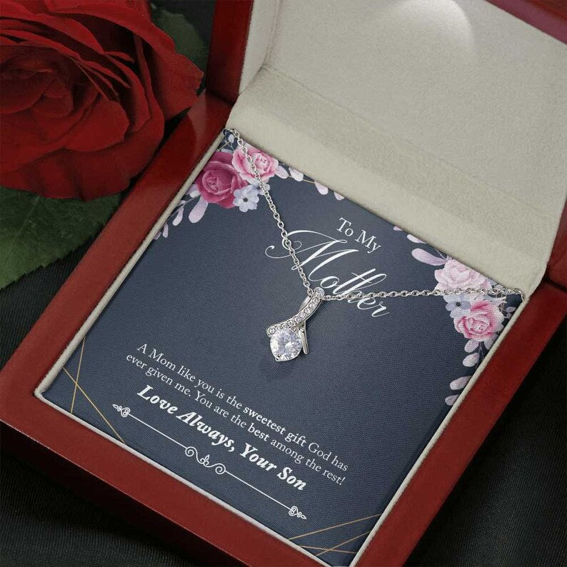 Jewelry, Necklace, Personalized Message Card, Watercolor Frame, Mother's Day Gift, Alluring Beauty Necklace Gift To Mother From Daughter Son