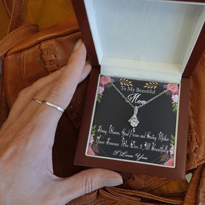 Jewelry, Necklace, Message Card, Mother's Day Gift, To My Beautiful Mom, Alluring Beauty Necklace Gift, From Daughter, Son