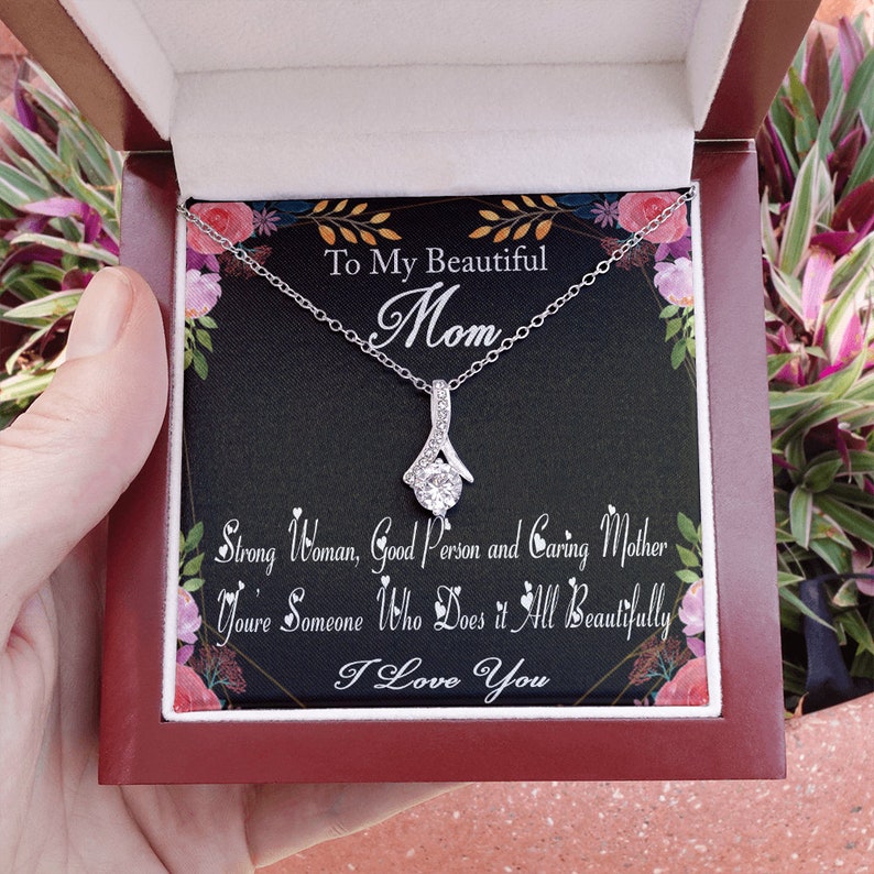 Jewelry, Necklace, Message Card, Mother's Day Gift, To My Beautiful Mom, Alluring Beauty Necklace Gift, From Daughter, Son