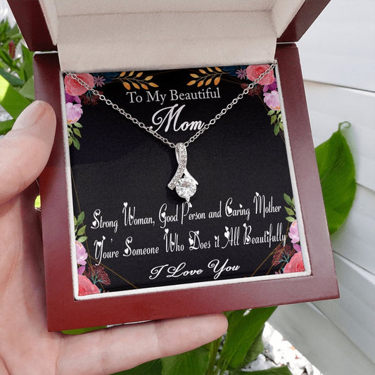 Jewelry, Necklace, Message Card, Mother's Day Gift, To My Beautiful Mom, Alluring Beauty Necklace Gift, From Daughter, Son