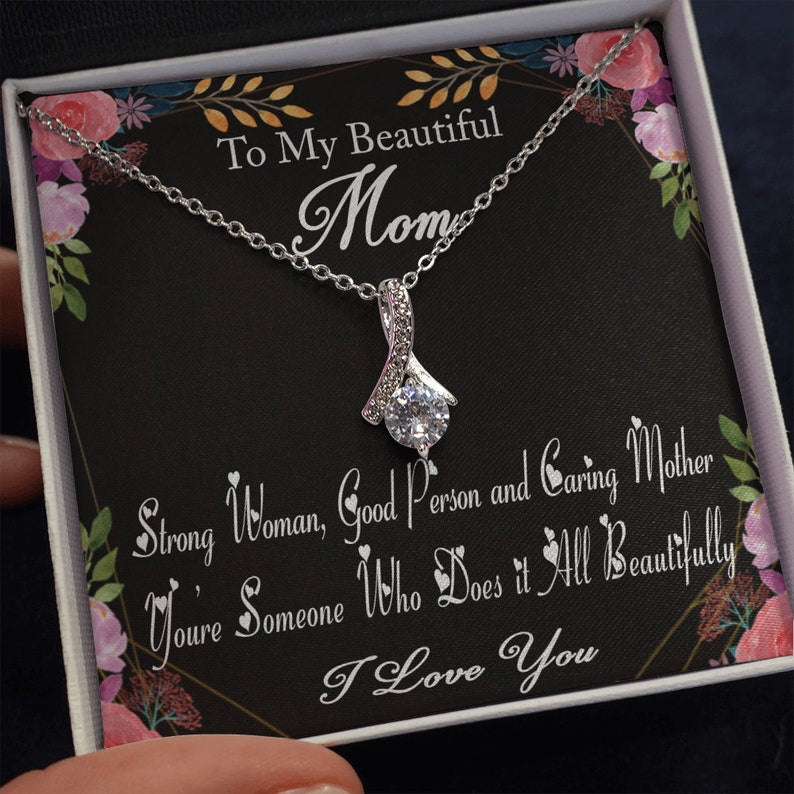 Jewelry, Necklace, Message Card, Mother's Day Gift, To My Beautiful Mom, Alluring Beauty Necklace Gift, From Daughter, Son