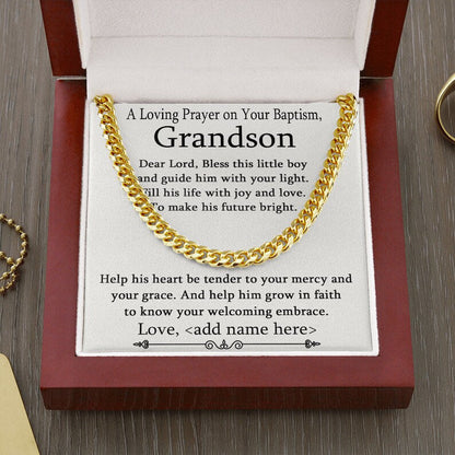 Grandson Baptism Necklace Gift, Christening Gift for Grandson, Cuban Link Chain Necklace For Grandson, Sentimental Baptism Gift For Boy