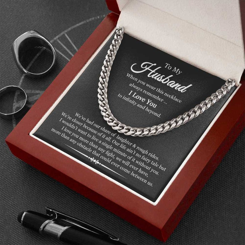 Necklace To My Husband We're Closer Because of It All Link Chain Necklace | Romantic Gift for Husband | Anniversary & Birthday Gift, Cuban Link Chain Necklace