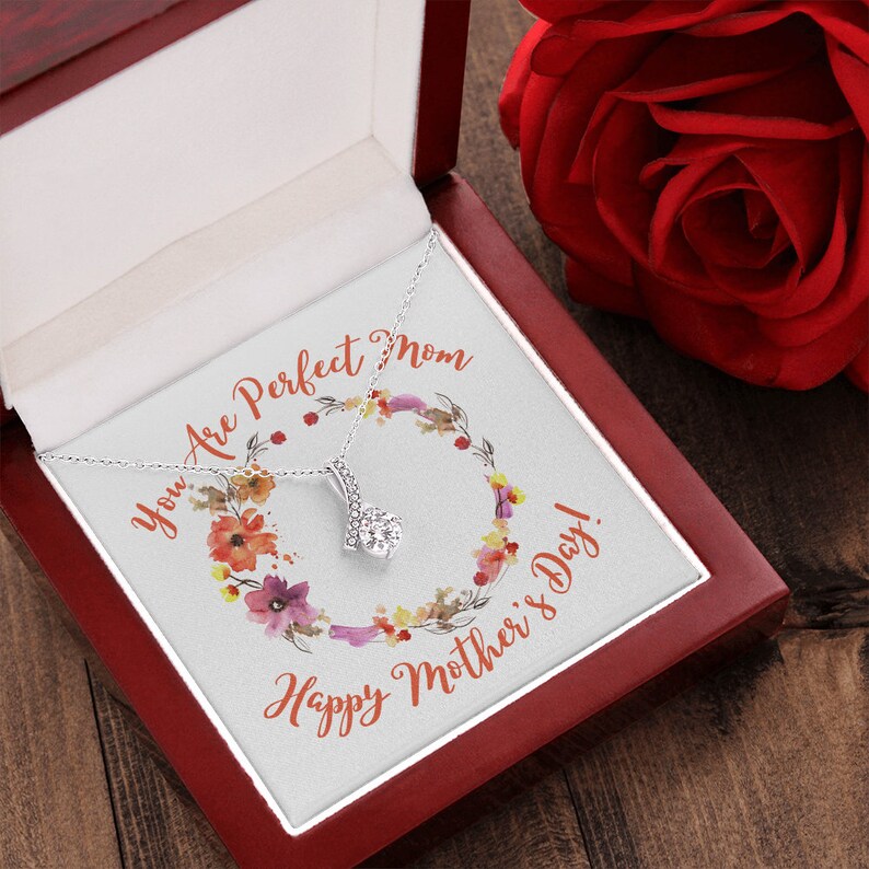 Jewelry, Necklace, Message Card, Mother's Day Gift, Floral Watercolor Flowers, Alluring Beauty Necklace Gift, To Mom From Daughter Son