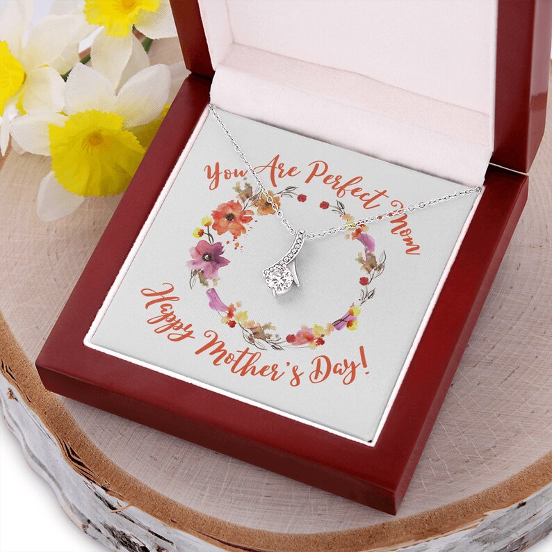 Jewelry, Necklace, Message Card, Mother's Day Gift, Floral Watercolor Flowers, Alluring Beauty Necklace Gift, To Mom From Daughter Son