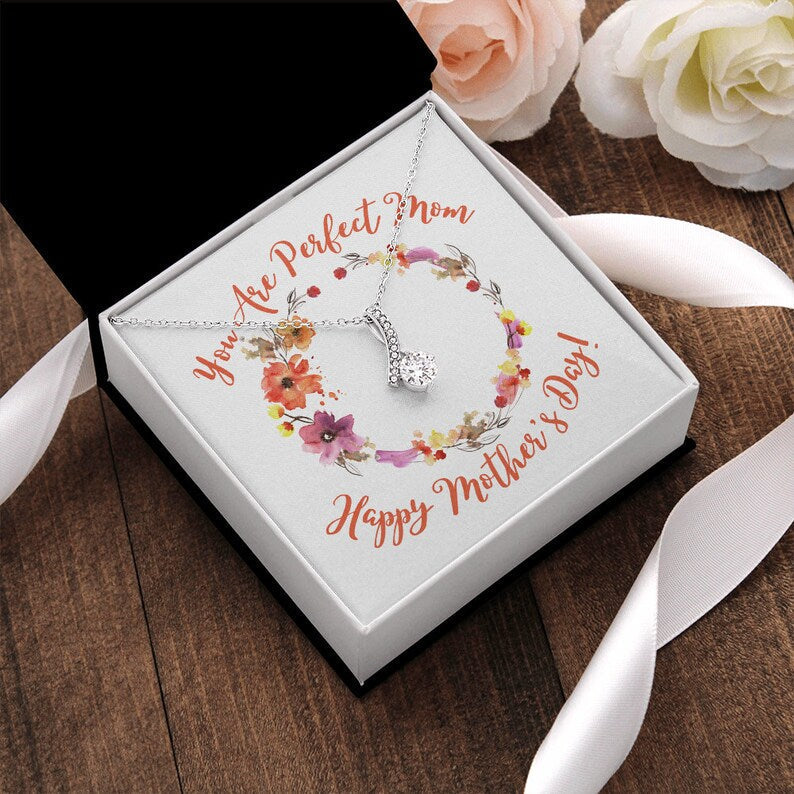 Jewelry, Necklace, Message Card, Mother's Day Gift, Floral Watercolor Flowers, Alluring Beauty Necklace Gift, To Mom From Daughter Son