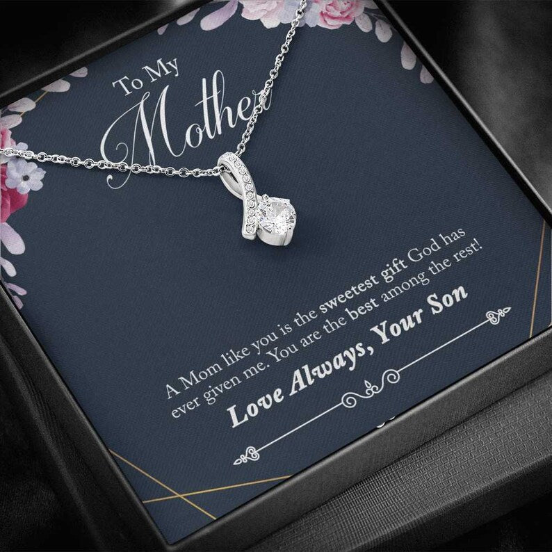 Jewelry, Necklace, Personalized Message Card, Watercolor Frame, Mother's Day Gift, Alluring Beauty Necklace Gift To Mother From Daughter Son