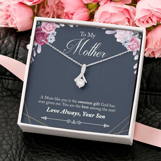 Jewelry, Necklace, Personalized Message Card, Watercolor Frame, Mother's Day Gift, Alluring Beauty Necklace Gift To Mother From Daughter Son