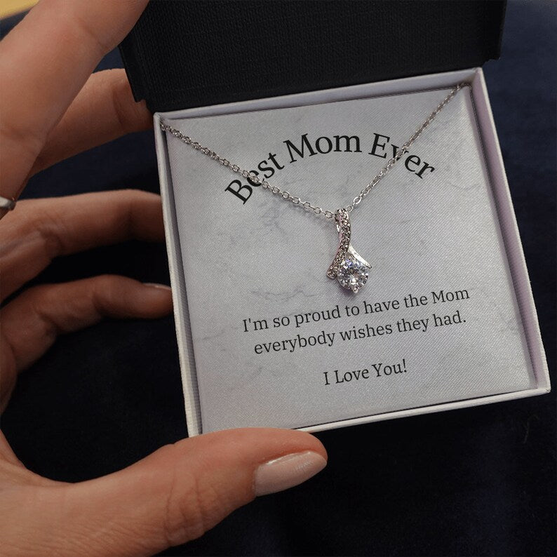 Jewelry, Necklace, Message Card, Mother's Day Gift, Best Mom Ever, Alluring Beauty Necklace Gift To Mom From Daughter Son