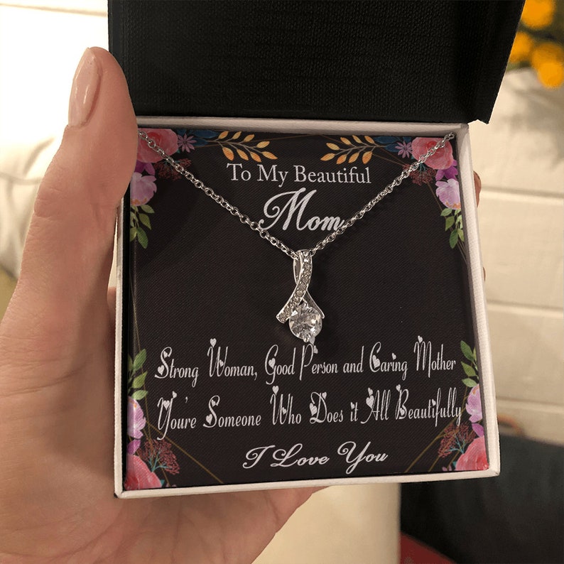 Jewelry, Necklace, Message Card, Mother's Day Gift, To My Beautiful Mom, Alluring Beauty Necklace Gift, From Daughter, Son
