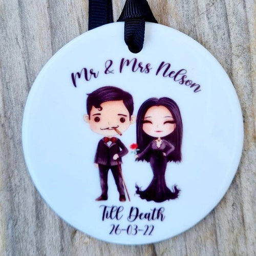 Personalised Addams Family Ceramic Keepsake  Wedding, Anniversary, Engagement, Halloween Gift.