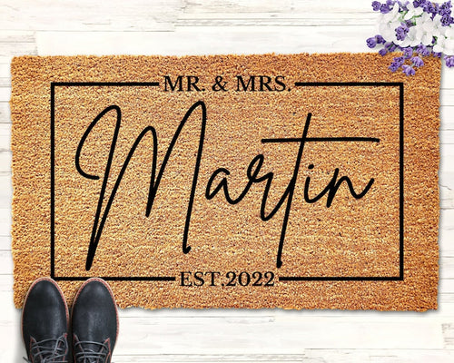 Mr. and Mrs. Doormat Personalized Wedding Gift Last Name Doormat Established Doormat Family Name Door Mat