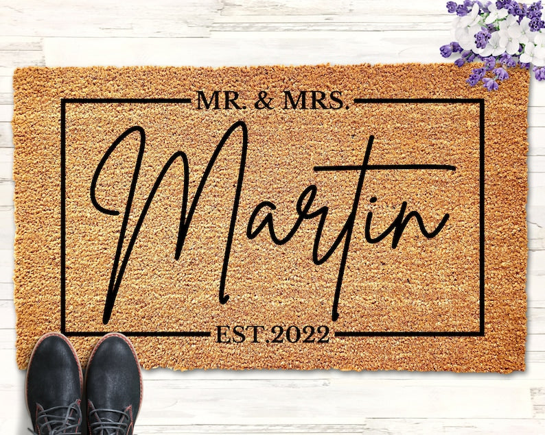 Mr. and Mrs. Doormat Personalized Wedding Gift Last Name Doormat Established Doormat Family Name Door Mat