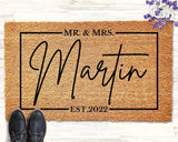 Mr. and Mrs. Doormat Personalized Wedding Gift Last Name Doormat Established Doormat Family Name Door Mat