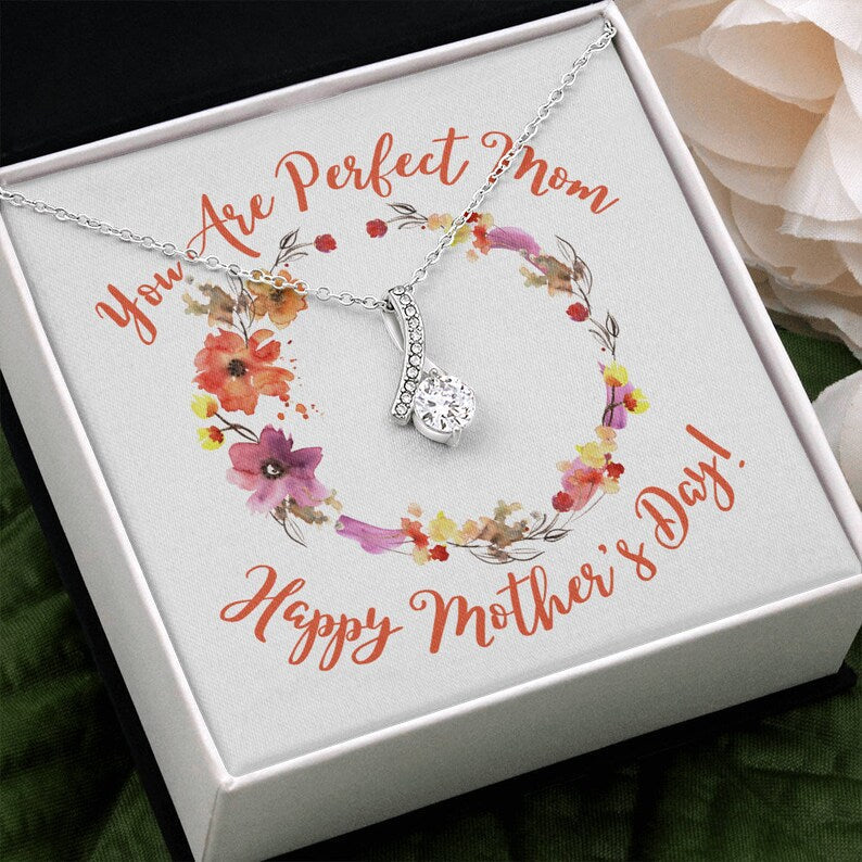 Jewelry, Necklace, Message Card, Mother's Day Gift, Floral Watercolor Flowers, Alluring Beauty Necklace Gift, To Mom From Daughter Son